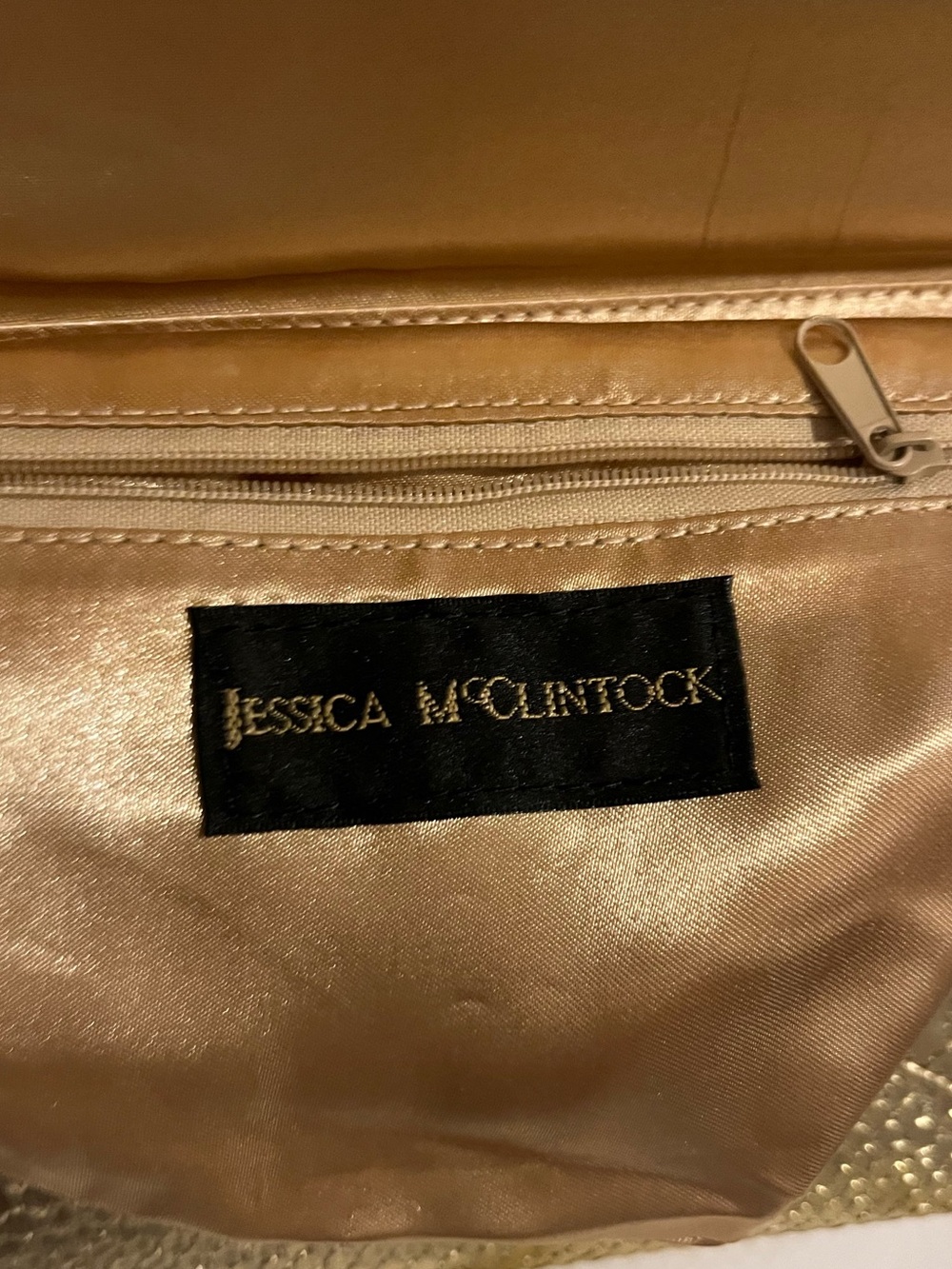 Vintage Jessica McClintock Gold Envelope faux snakeskin clutch with Chain - Picture 2 of 2